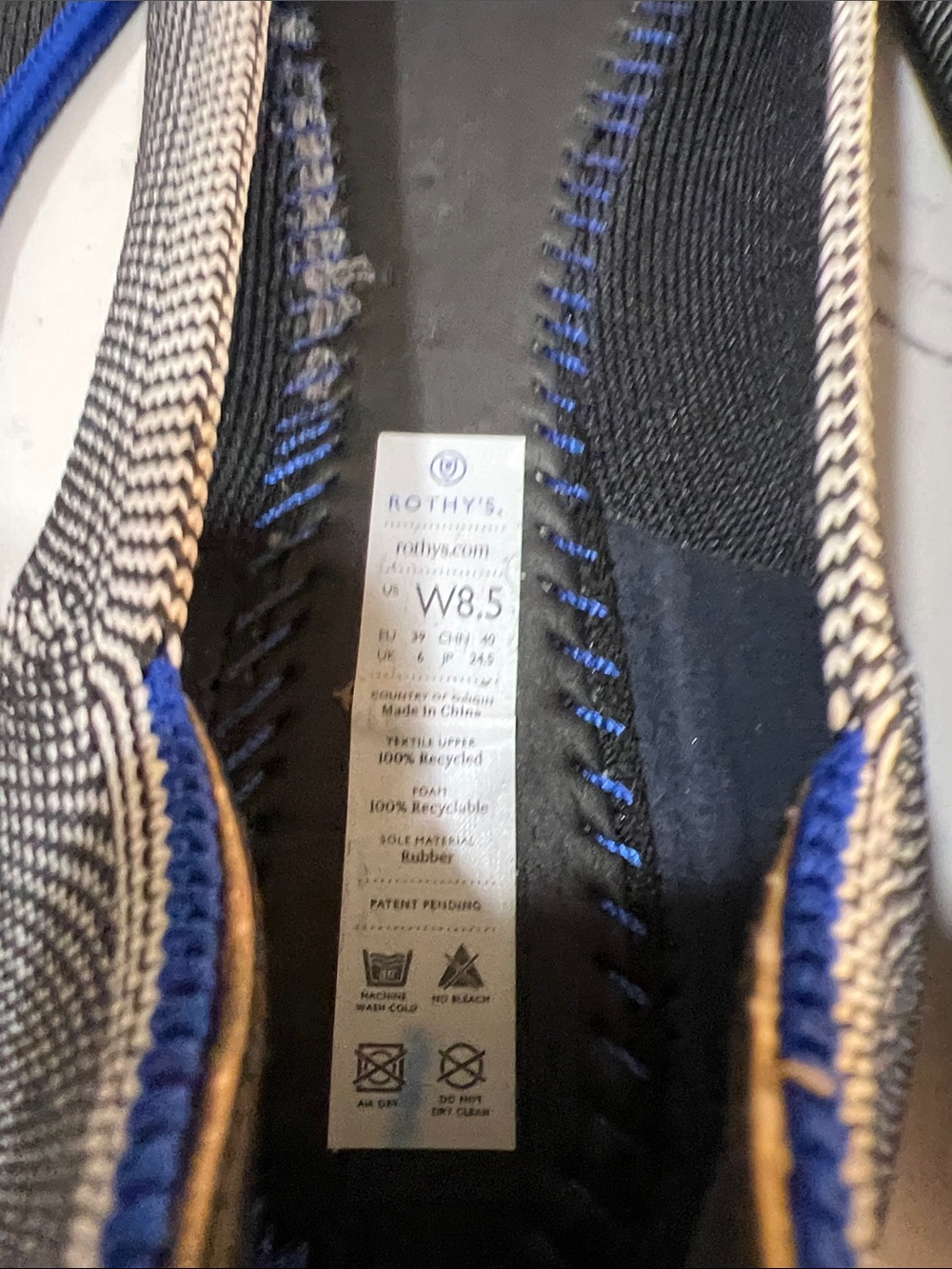 Rothy's Black & White Knit Ballet Flats with Blue Trim size 8.5 - Picture 11 of 13